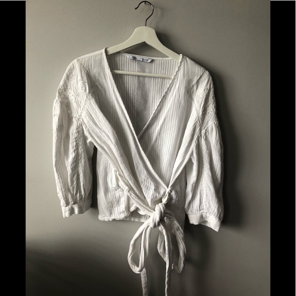 Zara white wrap around long sleeve blouse size S - Picture 2 of 15